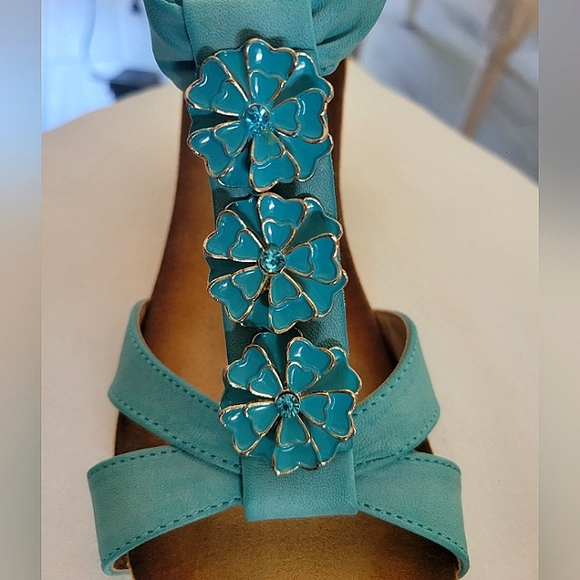 PATRIZIA HARLEQUIN WEDGE SANDAL Turquise Size 36/ 5.5-6 - Picture 5 of 6